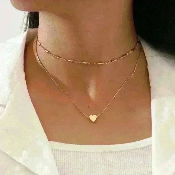 New Layered Gold Heart Necklace - Picture 1 of 3